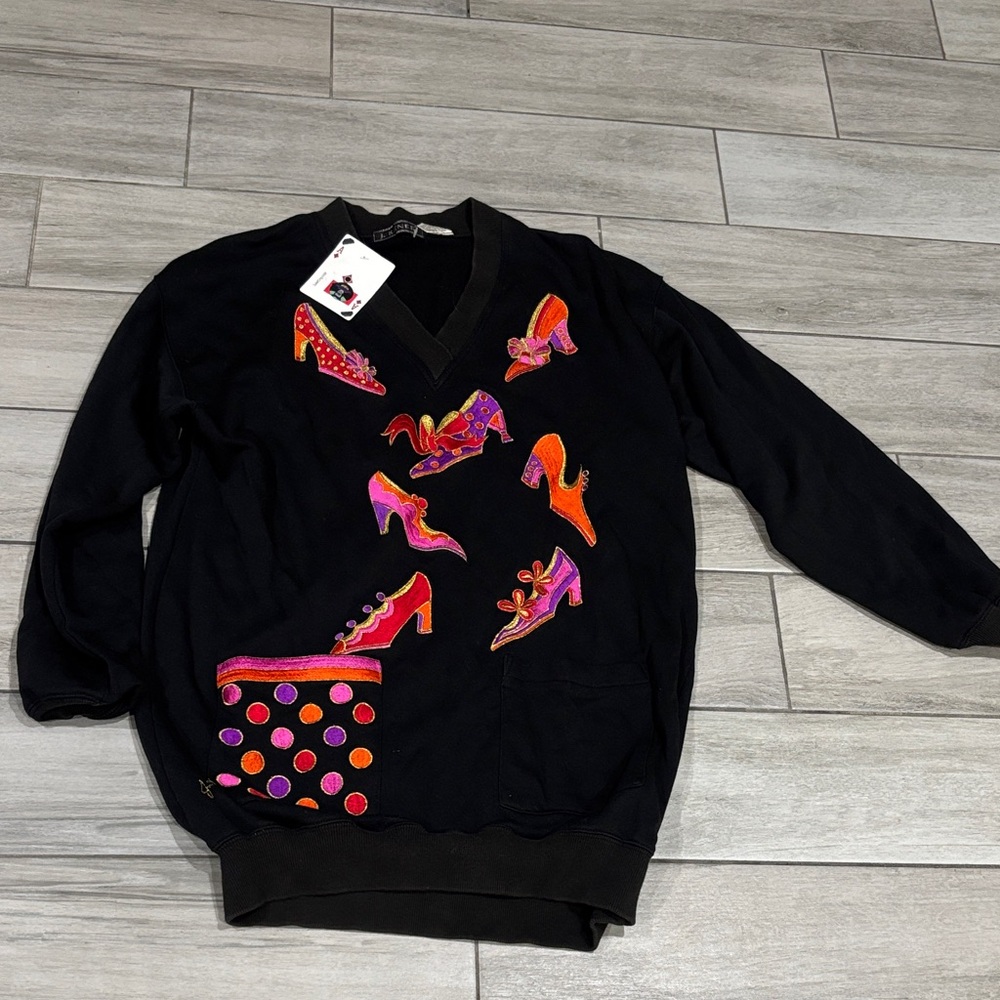 J.Renee Black Sweater with Colorful Appliqués
